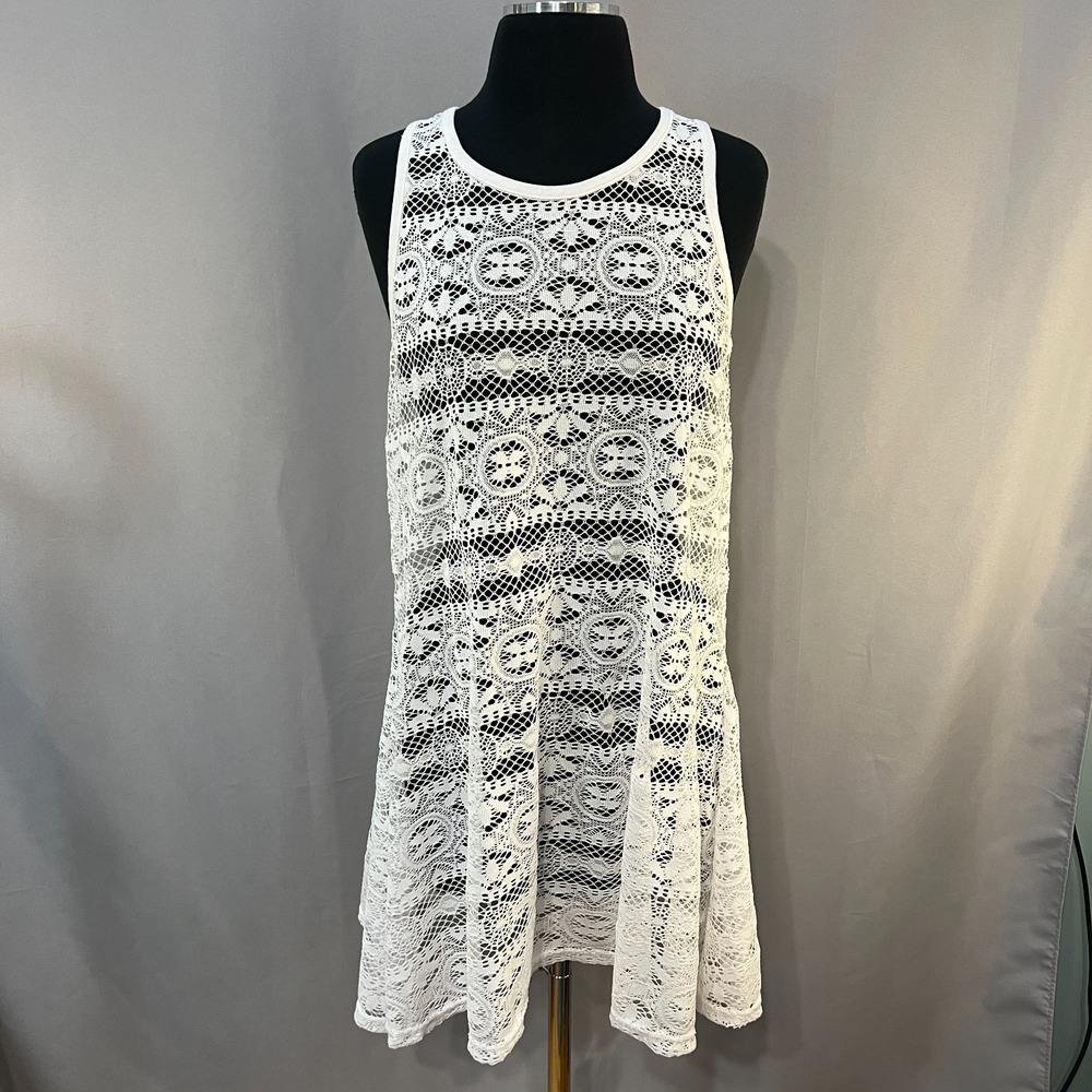 West Loop Lace Dress Cover Up Women Small Medium White Swimsuit Sleeveless Sheer